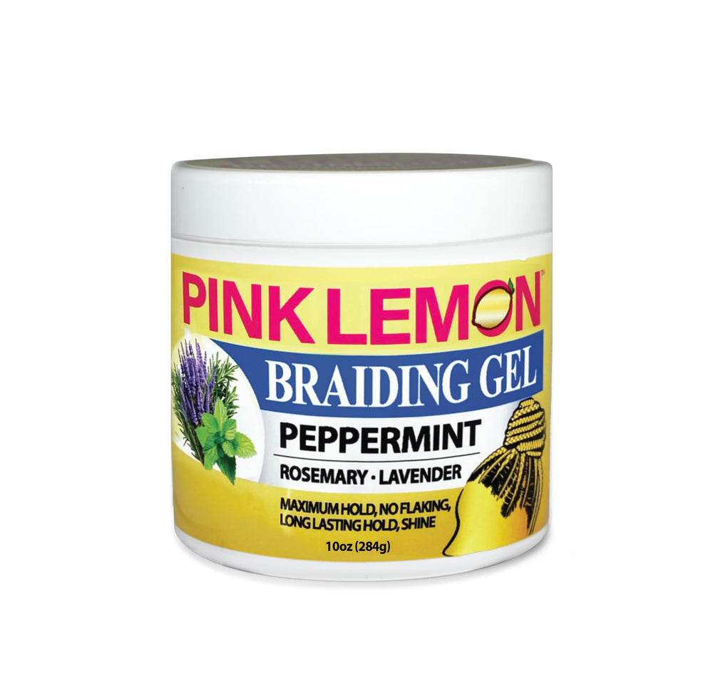 Pink Lemon Peppermint braiding gel bottle pour shows quick hold and refreshing scent