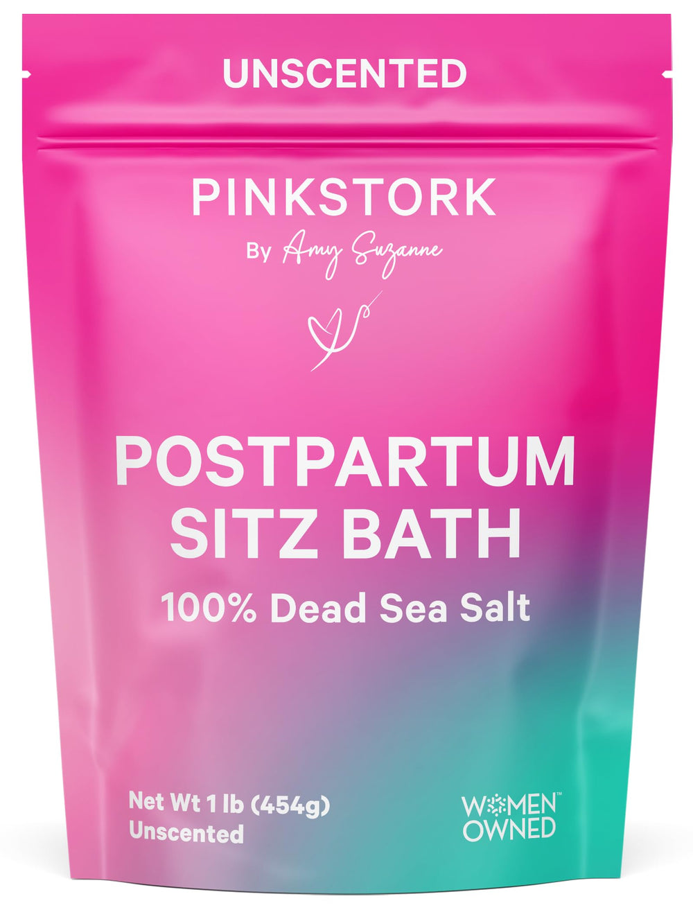Pink Stork Postpartum Sitz Bath Soak packaging on shelf for postpartum perineal care.