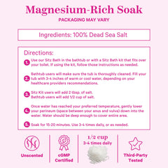 Pink Stork Unscented Sitz Bath Salt label, fragrance-free care for sensitive skin.