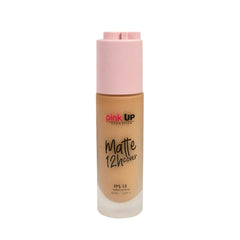 Pink Up Matte Cover bottle with pump for easy, long-lasting foundation application