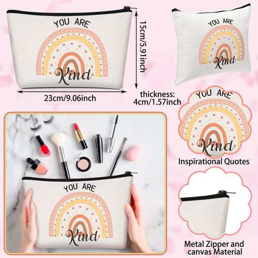 Pinkunn inspirational quote makeup bags in pastel rainbow colors for daily use