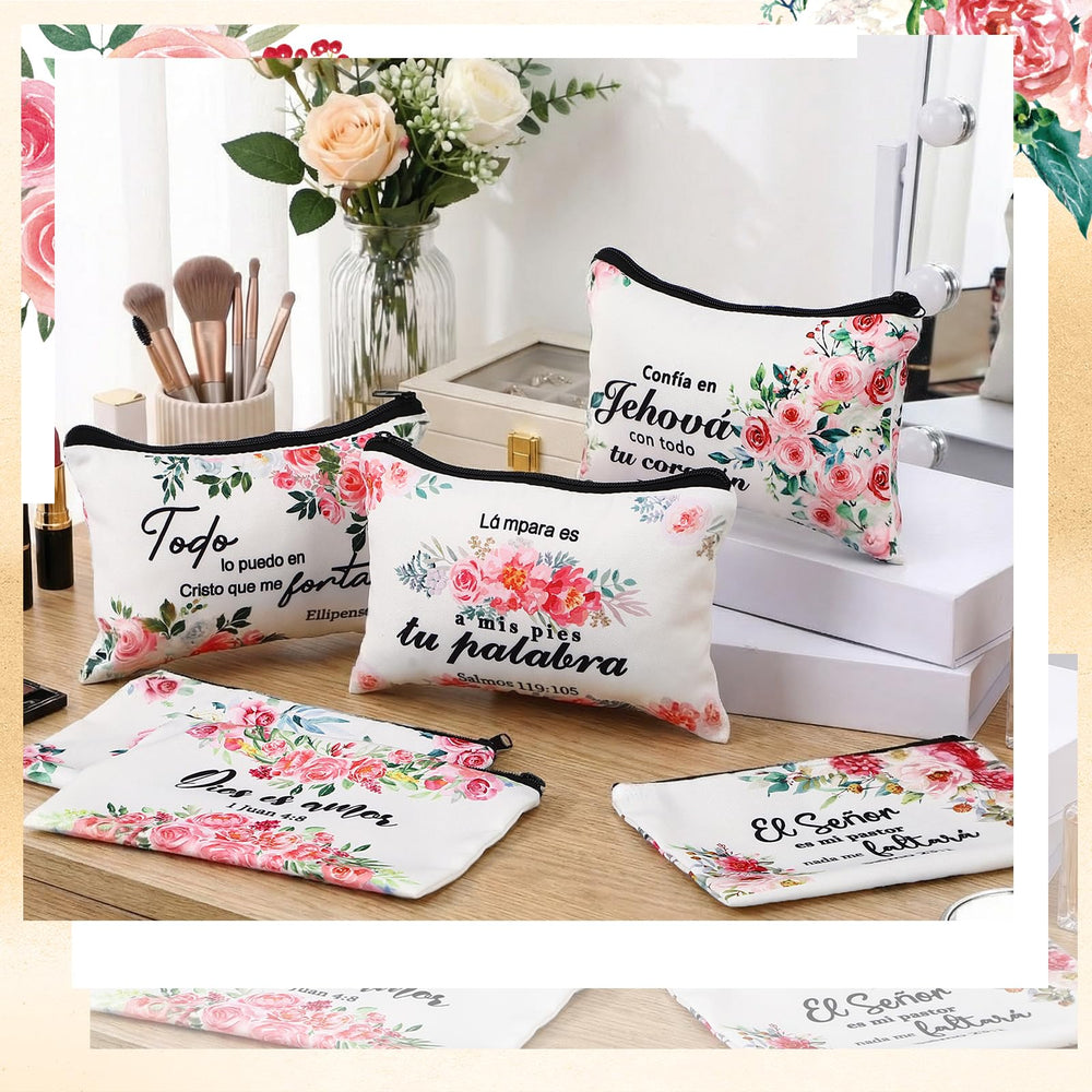Pinkunn Spanish floral canvas cosmetic pouch ideal for lipsticks and coins.