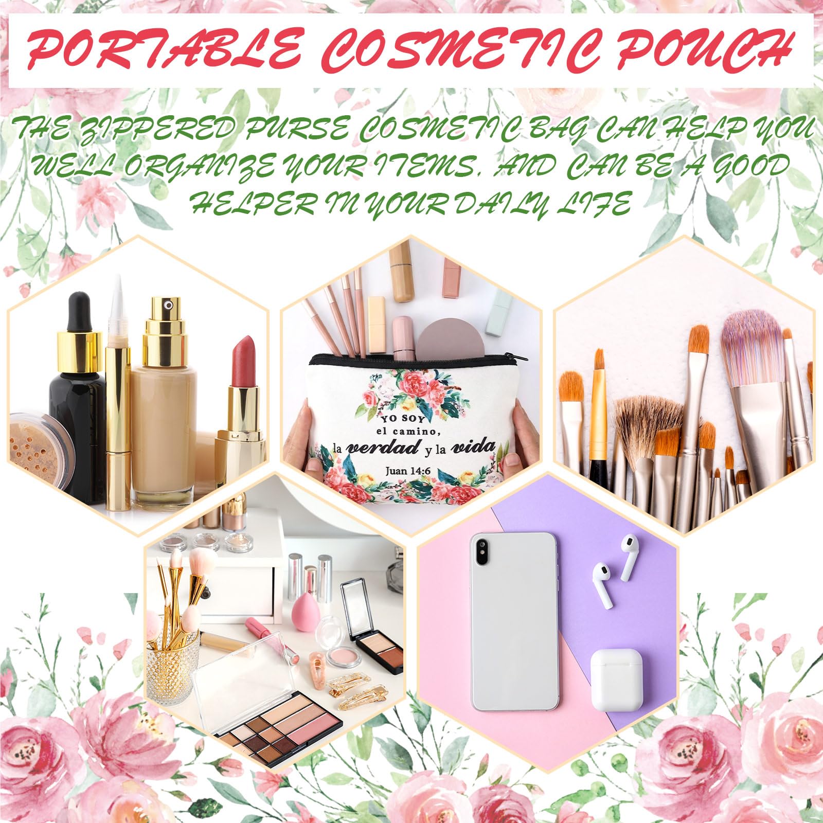 Pinkunn Spanish floral canvas makeup bag features vibrant patterns for personal style.