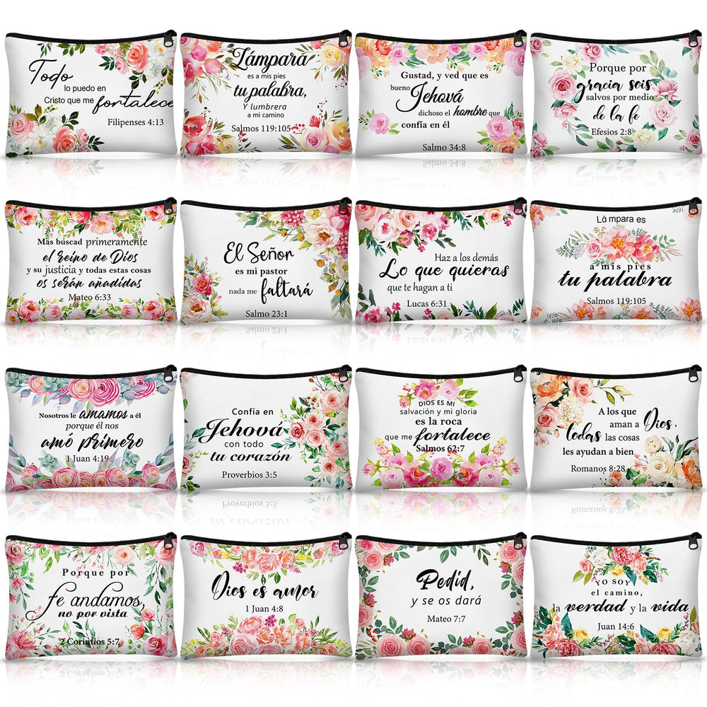Pinkunn Spanish floral canvas makeup bag with zipper keeps cosmetics secure during travel.