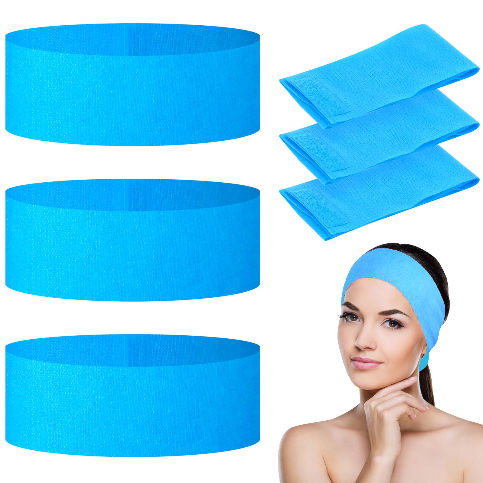 PinkXHY blue disposable spa headbands in sealed pack for salons