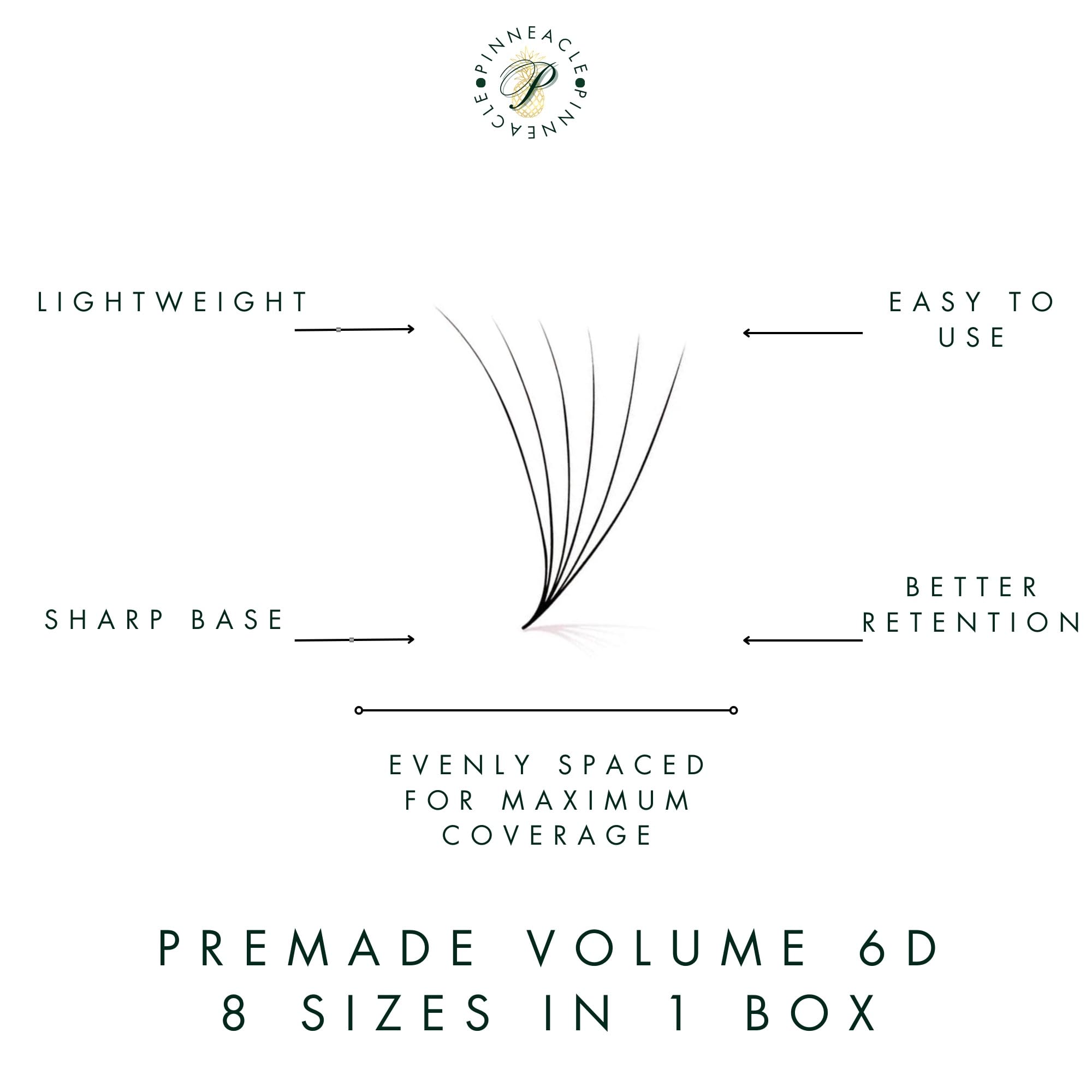 Pinneacle 9-16mm lengths in one box for versatile lash maps.