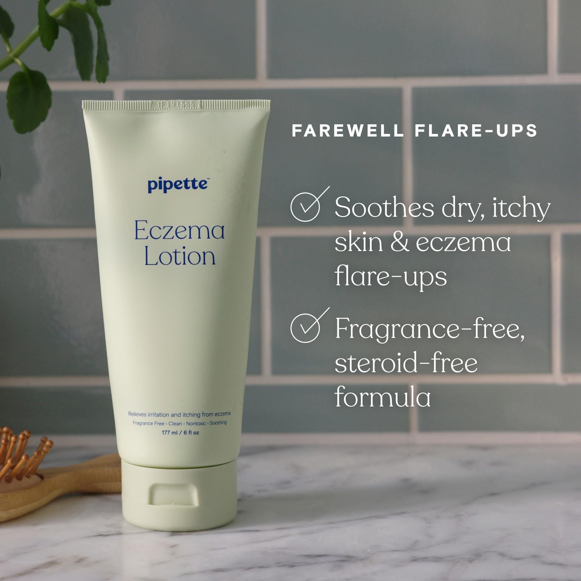 Pipette Eczema Lotion texture close-up shows creamy, non-greasy hydration