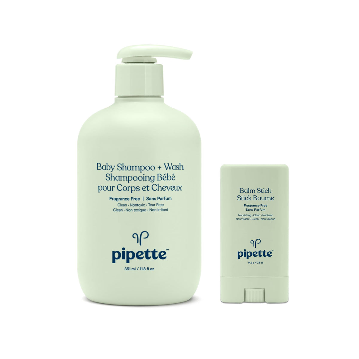 Pipette fragrance-free baby shampoo and wash with balm stick for sensitive skin and dry patches
