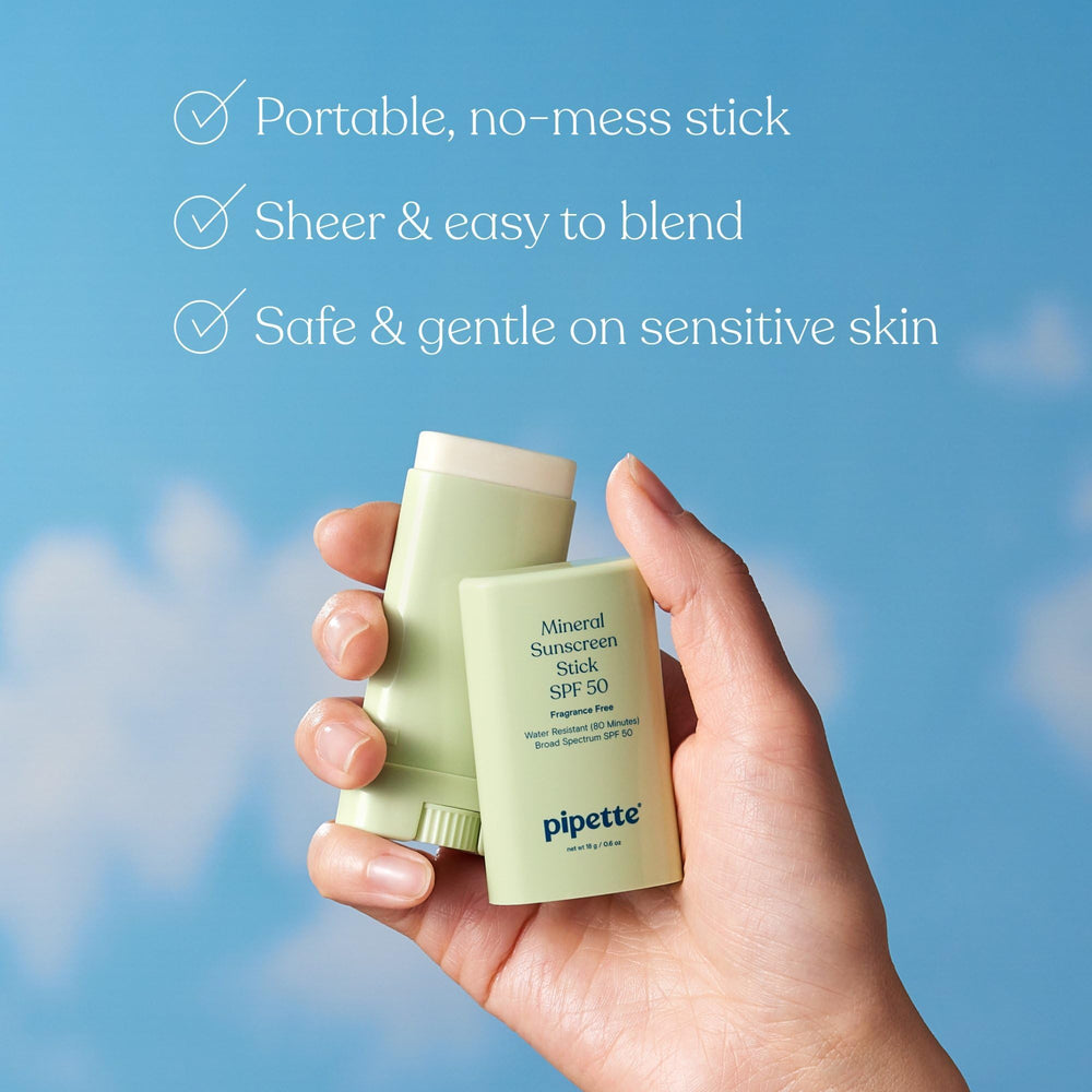 Pipette mineral sunscreen stick SPF 50 with smooth application.