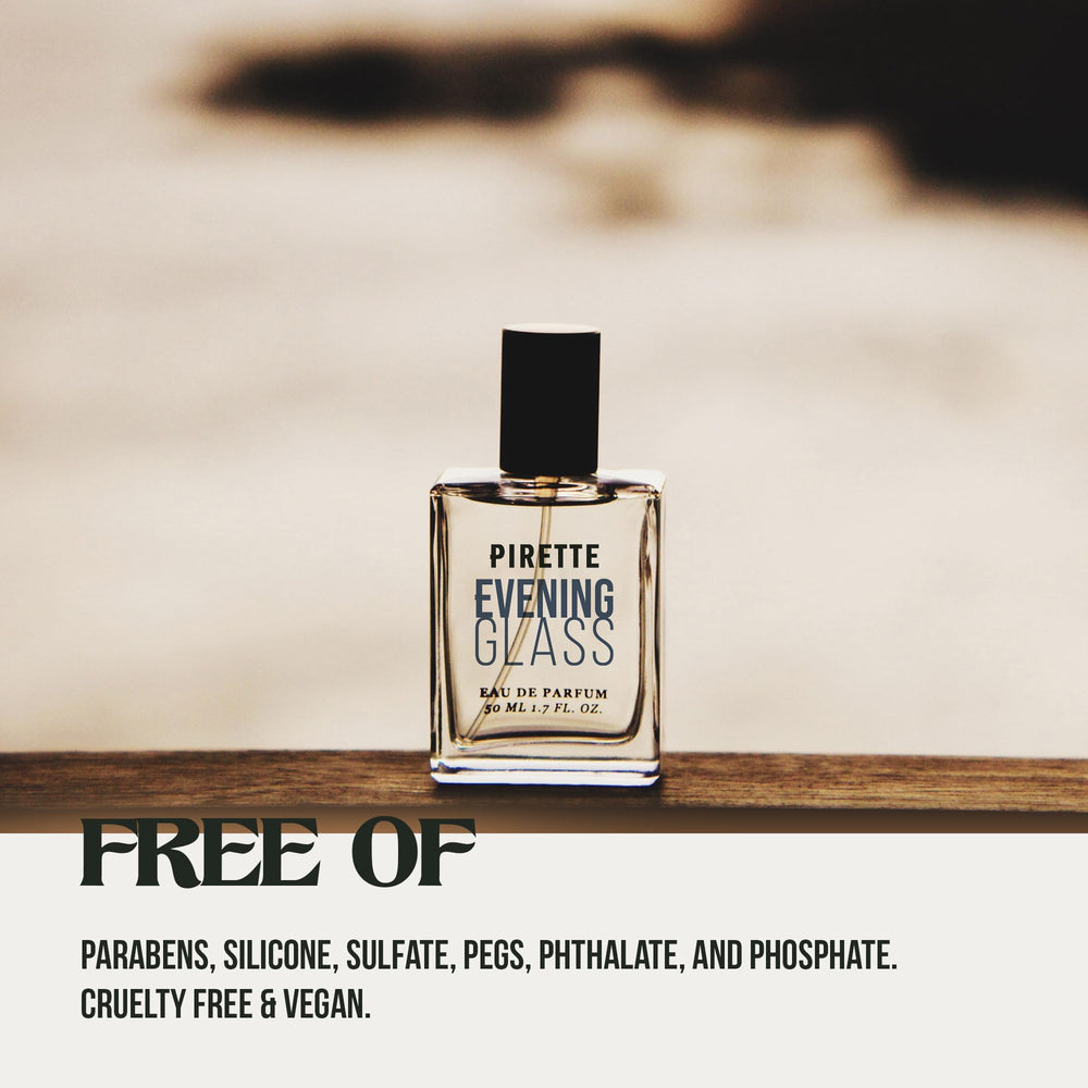 PIRETTE Evening Glass spray on wrist demonstrating fine mist