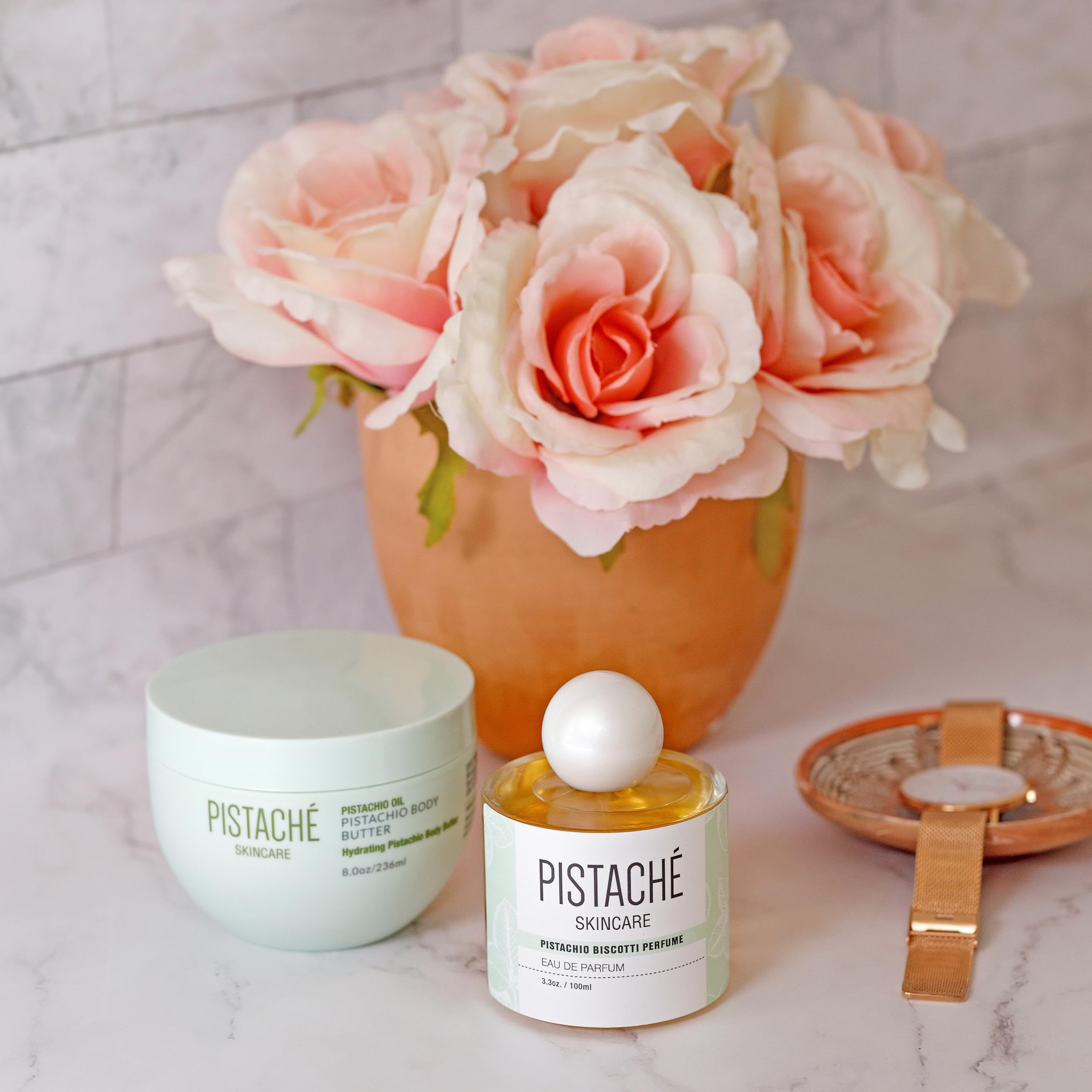 Pistaché Skincare perfume gift set evokes luxury scent.