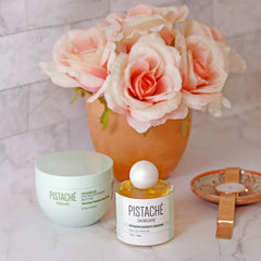 Pistaché Skincare perfume gift set evokes luxury scent.