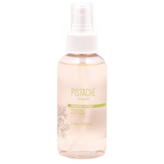 Pistache Skincare Pistachio Oil Body Mist bottle front showing sweet biscotti notes for a fresh scent.