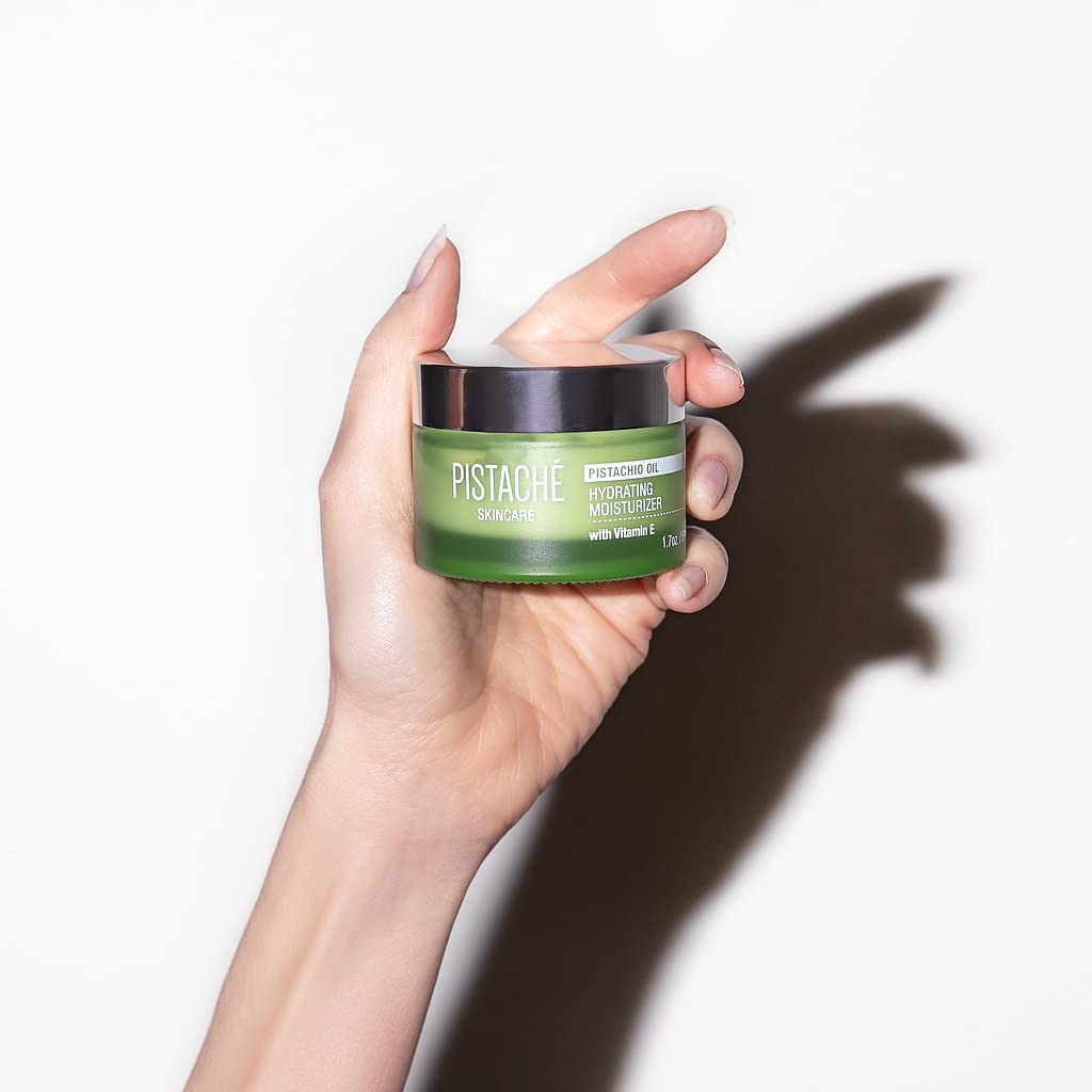 In-store display featuring Pistachio Oil Moisturizer from Pistaché Skincare.