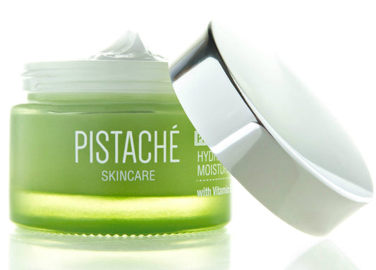 Pistachio Oil Face Moisturizer texture close-up showing a light non-greasy finish.