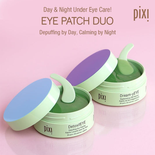 Pixi Day DetoxifEYE patches close-up highlight brightening and depuffing potential.
