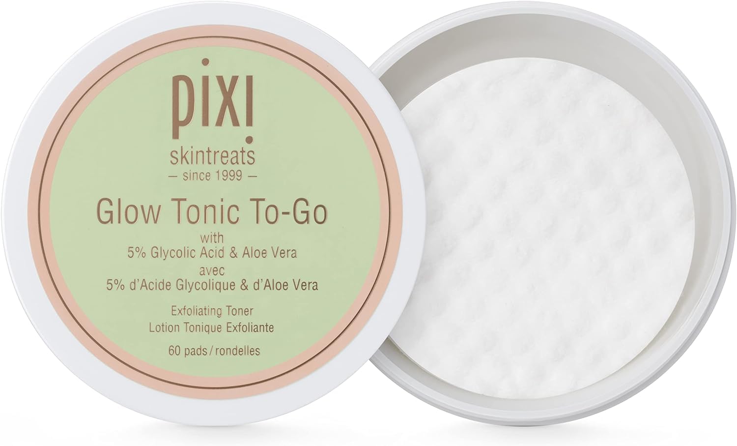 Pixi Glow Tonic to-Go bottle on a clean surface, demonstrating gentle exfoliation for brighter skin.