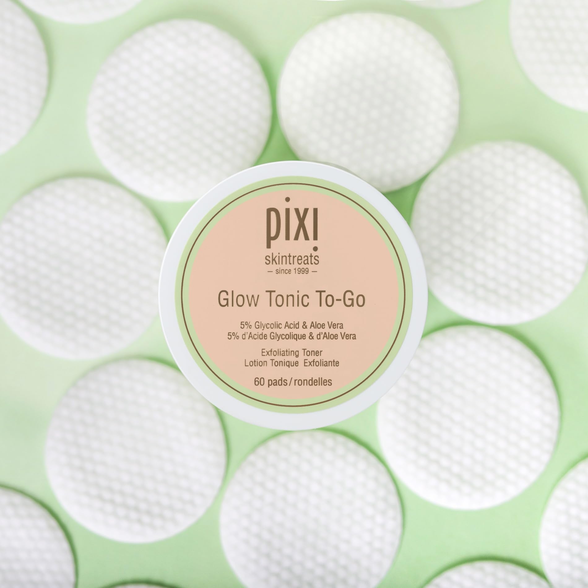 Pixi Glow Tonic to-Go pads saturated with glycolic formula gently polish skin.
