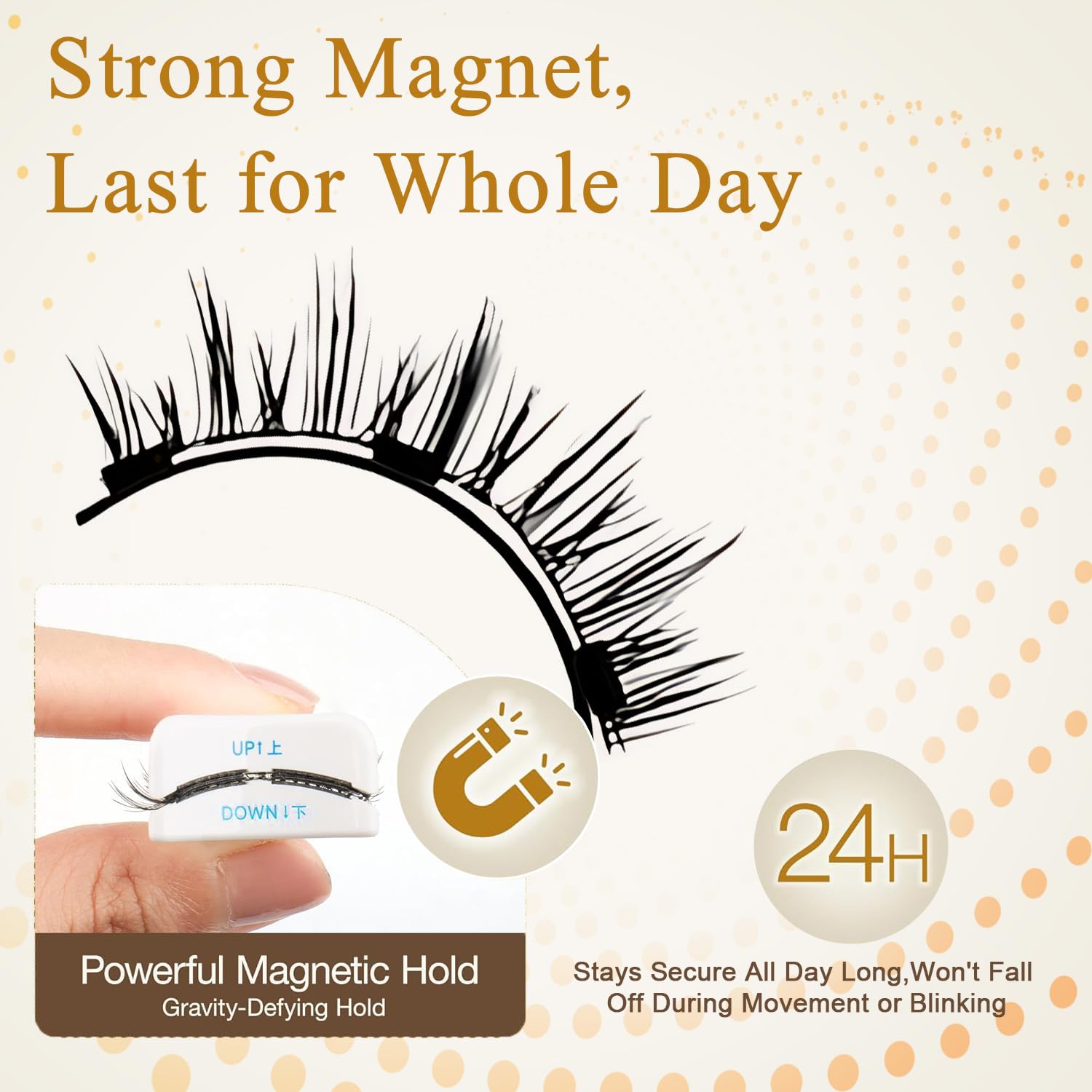 Magnetic design provides secure fit without glue, ideal for sensitive eyes.