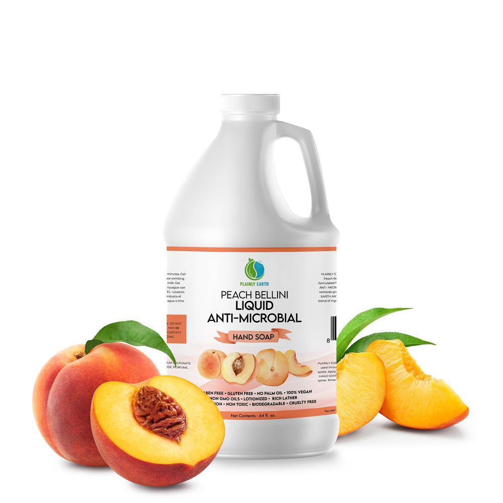 Plainly Earth antimicrobial hand soap 64oz bottle for frequent kitchen and bathroom use.