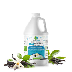 Plainly Earth antimicrobial hand soap bottle with vanilla scent for smooth hands