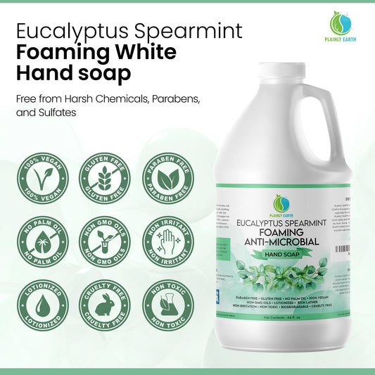 Plainly Earth antimicrobial hand soap foaming-lather for thorough cleansing.
