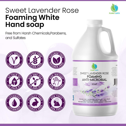 Plainly Earth foaming hand soap lather close-up showing rich foam for gentle cleansing.