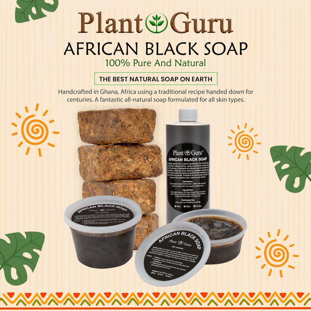 Plant Guru African Black Soap ingredients detail with coconut oil and shea butter.