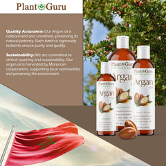 Plant Guru Argan Oil rich in fatty acids and vitamin E for nourishment.