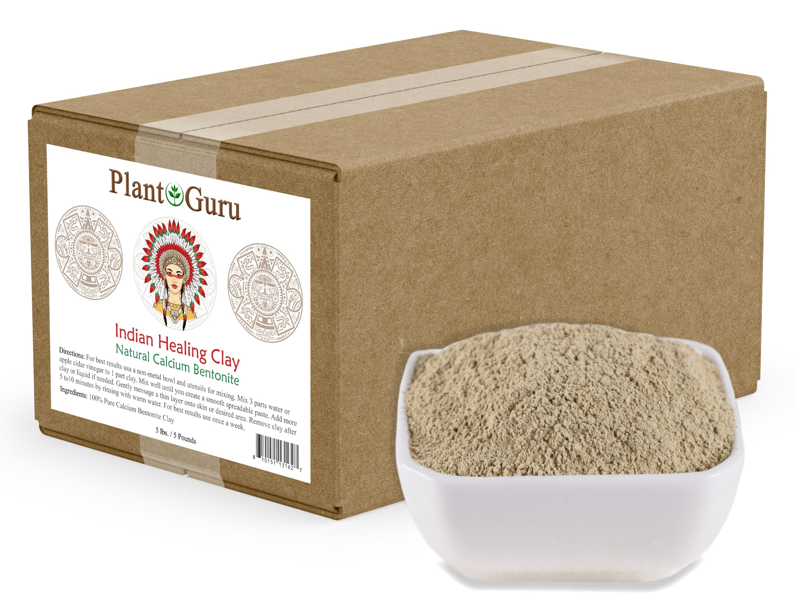 Plant Guru Calcium Bentonite Clay Powder packaging shows pure Indian Healing Clay for DIY skincare.