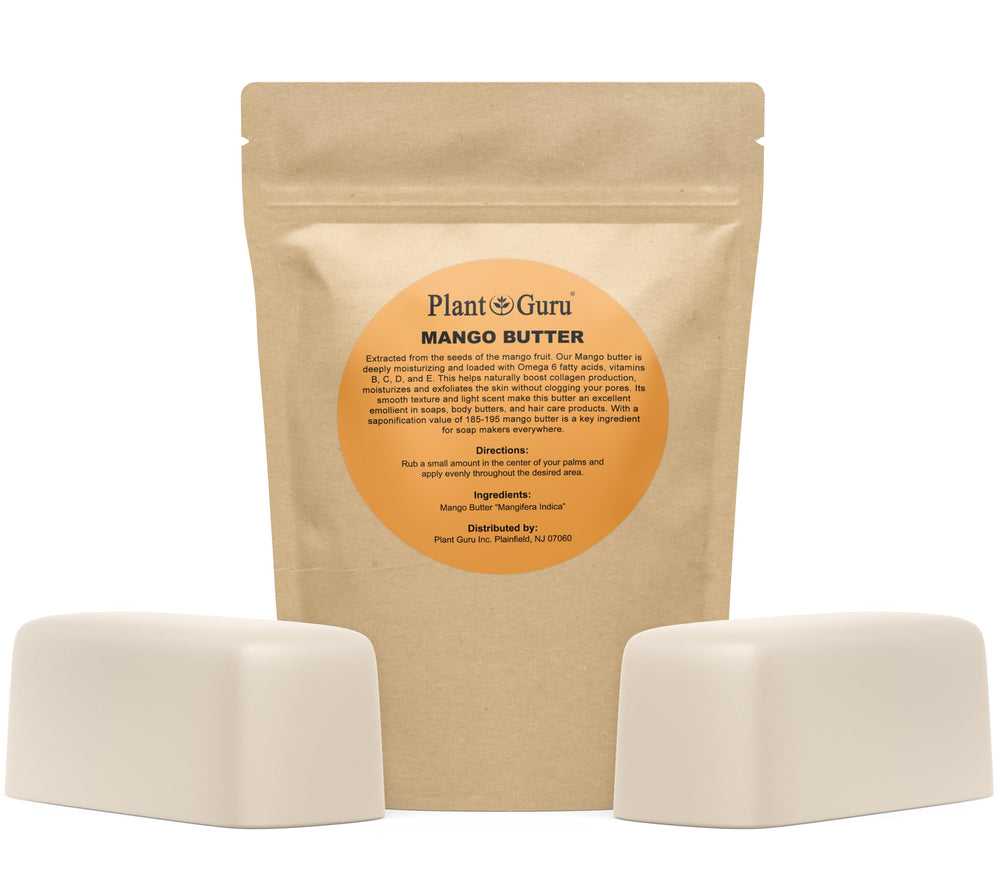 Plant Guru Mango Butter bar, raw and unrefined, ideal for moisturizing skin.