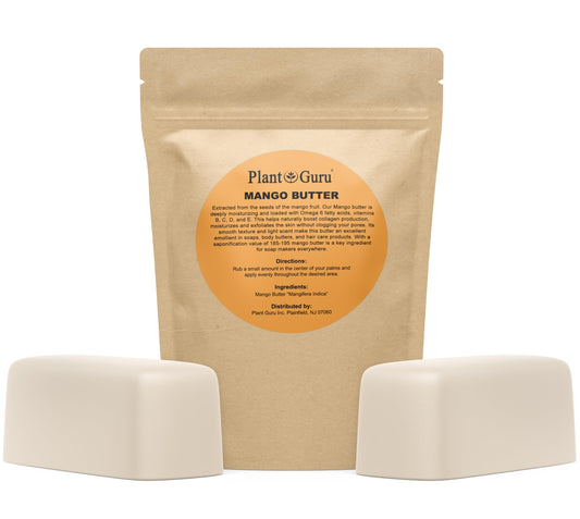 Plant Guru Mango Butter bar, raw and unrefined, ideal for moisturizing skin.