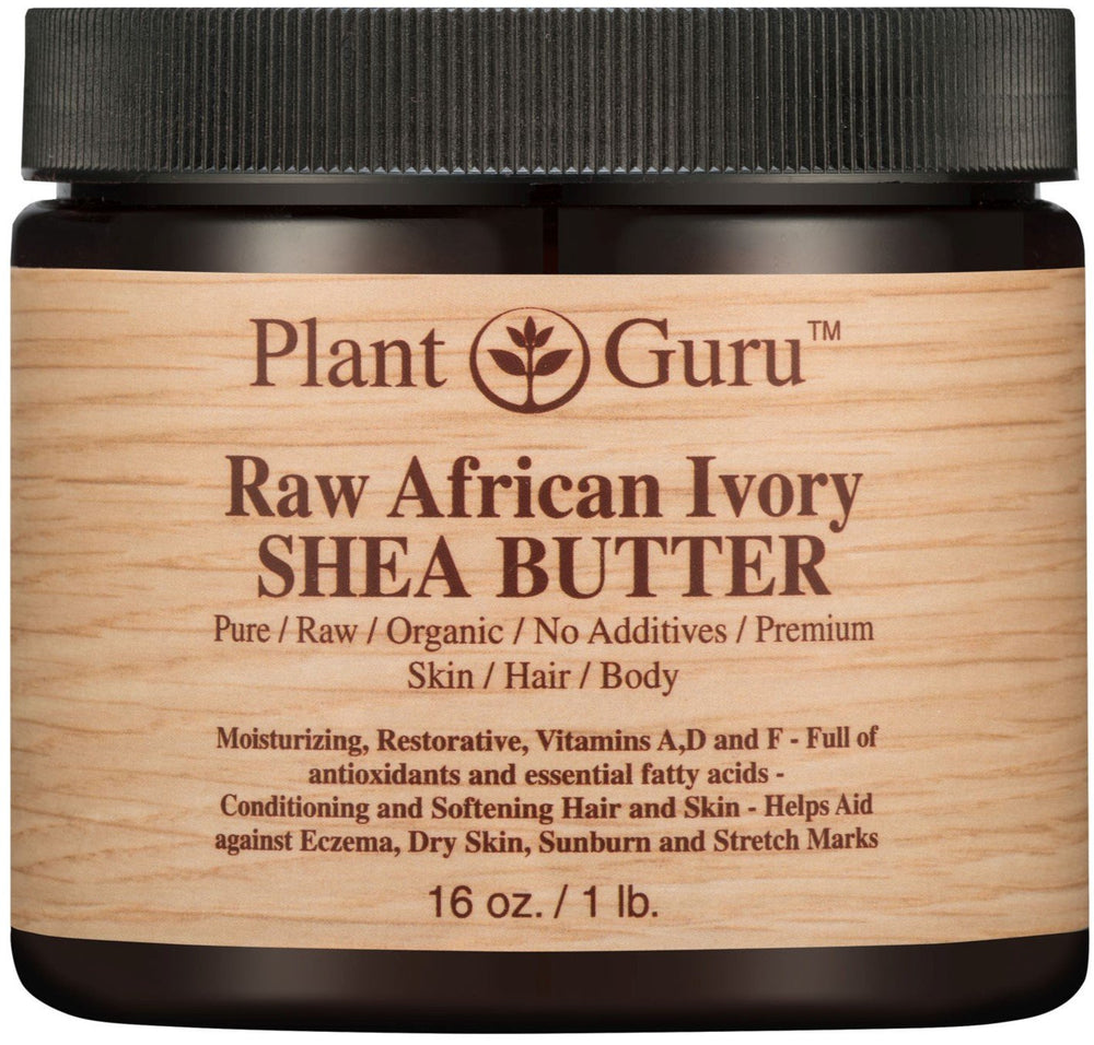 Plant Guru Raw African Shea Butter 16 oz jar for rich skin hydration.