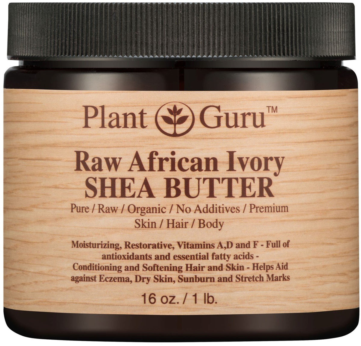 Plant Guru Raw African Shea Butter 16 oz jar for rich skin hydration.