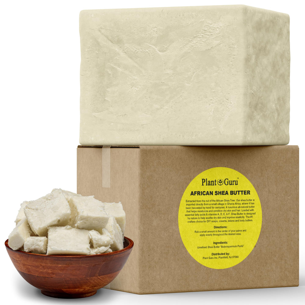 Plant Guru raw African shea butter block 5lb showing creamy texture for skin hydration