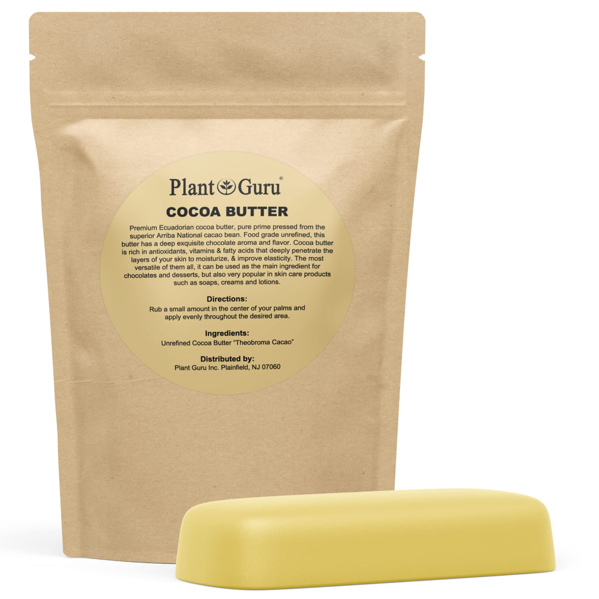 Plant Guru raw cocoa butter 8 oz bar for DIY skincare and recipes