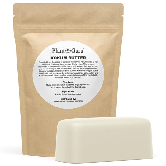 Plant Guru Kokum Butter 1lb bar close-up, rich texture for skin care.