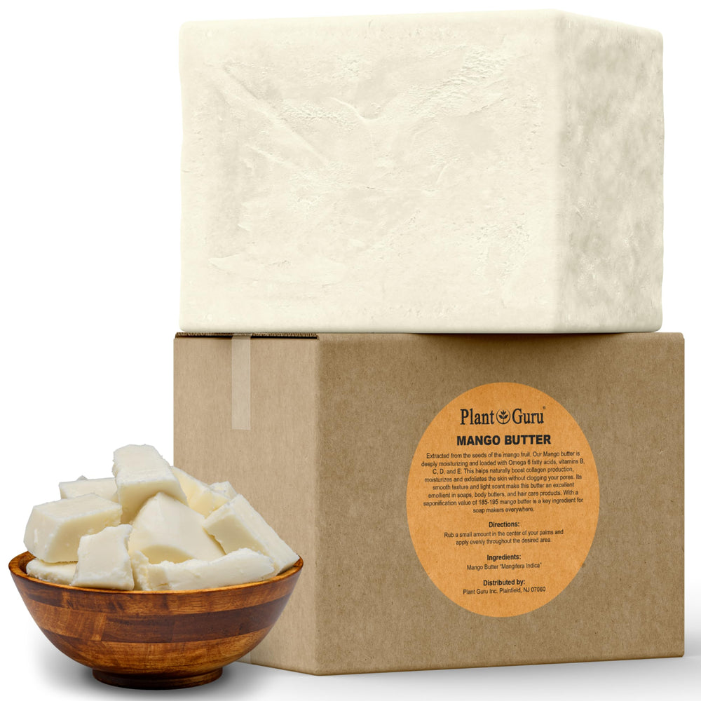 Plant Guru Mango Butter bulk 10 lbs showing creamy texture for skin nourishment.