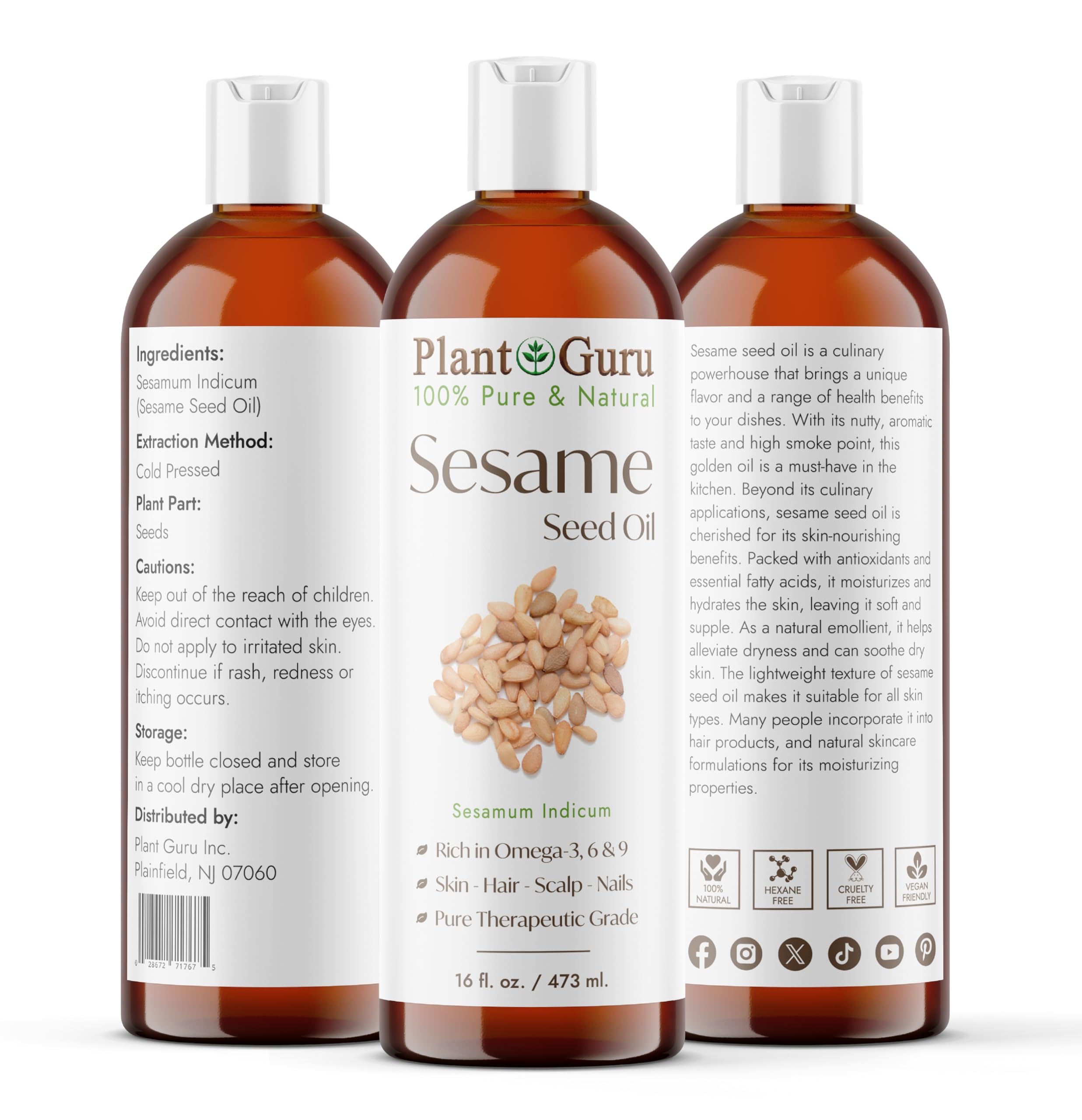 Plant Guru Sesame Seed Oil pour close-up showing rich texture for DIY products