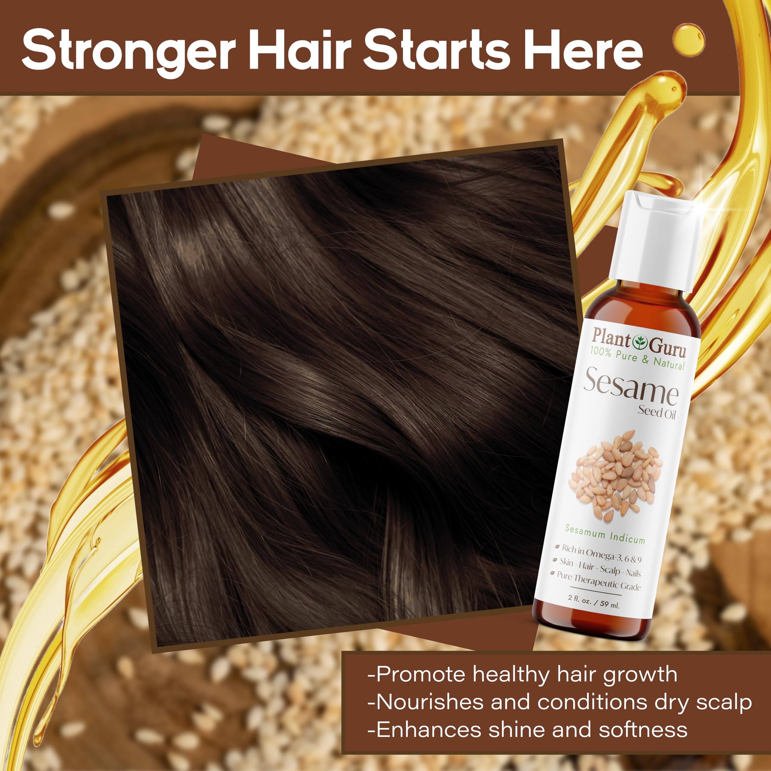 Plant Guru Sesame Seed Oil skin hydration close-up indicates lightweight feel