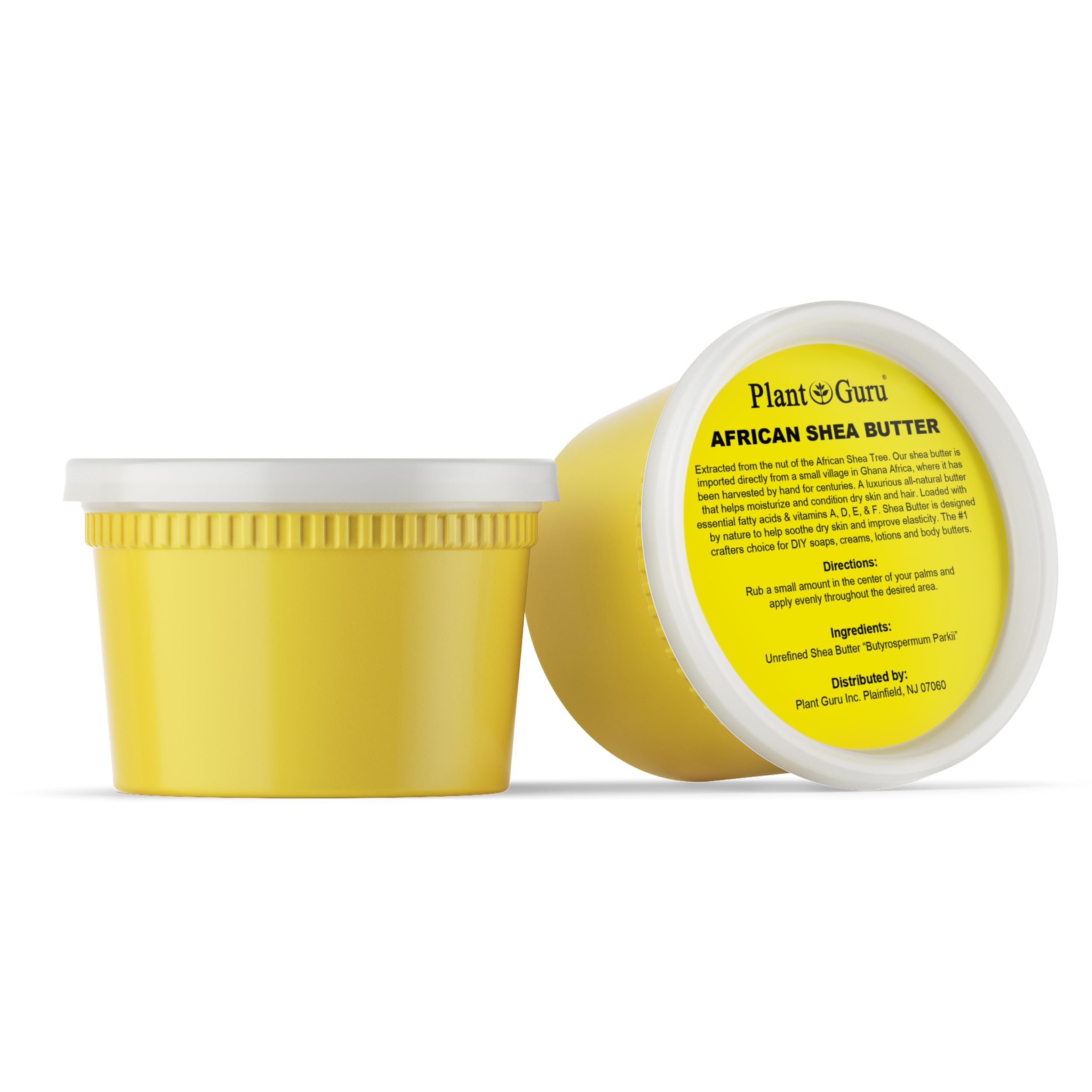 Plant Guru shea butter close-up reveals creamy paste ideal for skin nourishment.