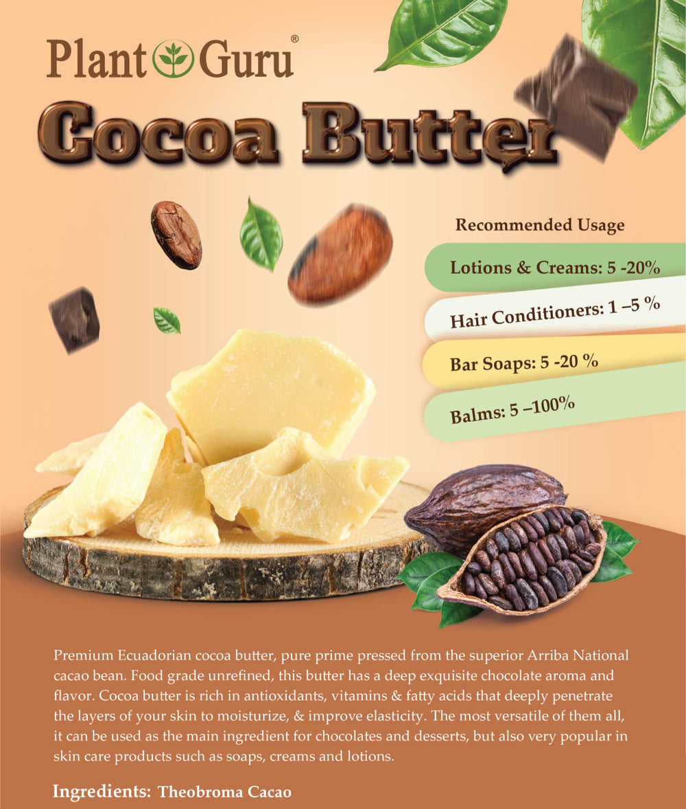 Plant Guru soap making with cocoa butter yields creamy, luxurious bars.