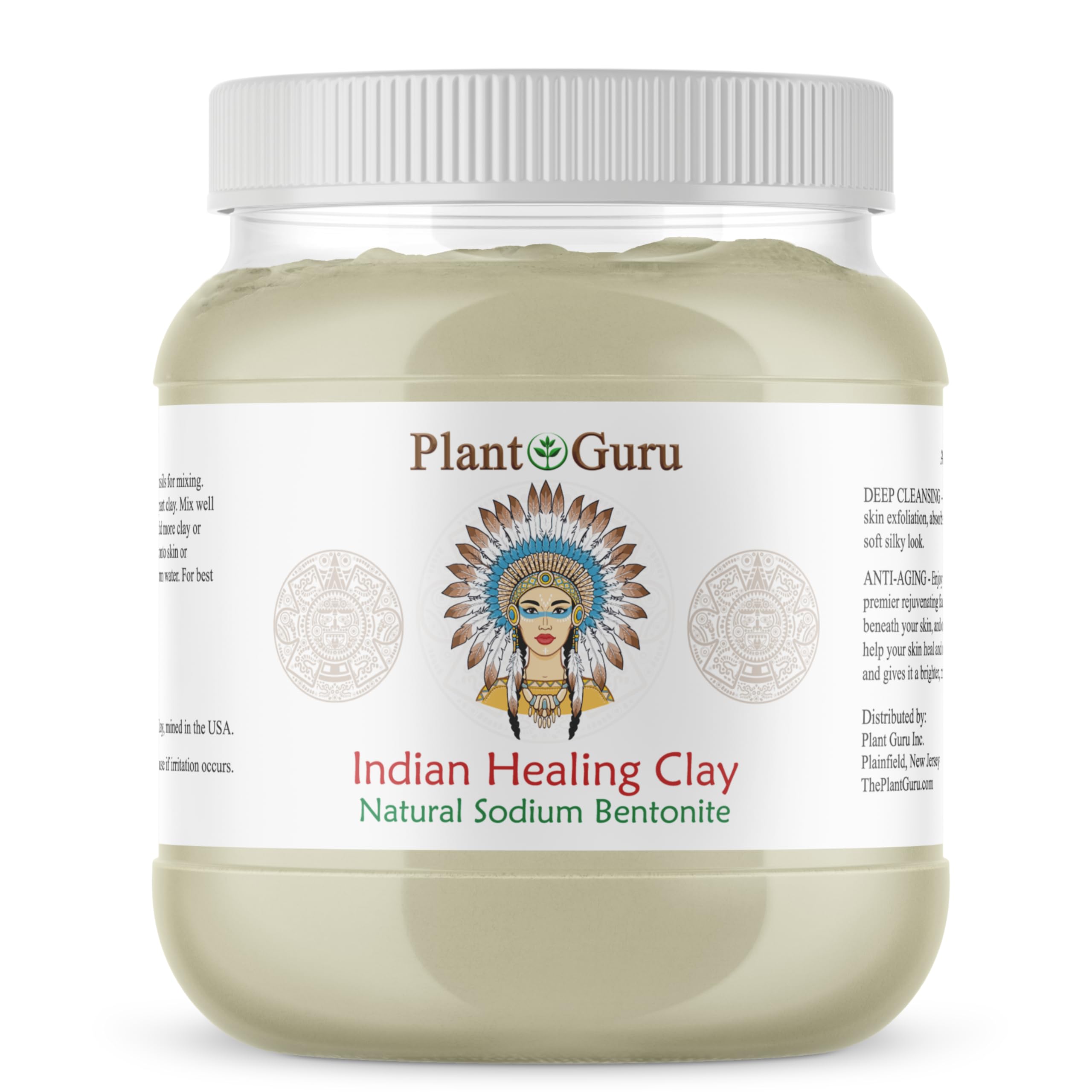 Plant Guru Sodium Bentonite clay powder packaging in a bulk jar for detoxifying skin.