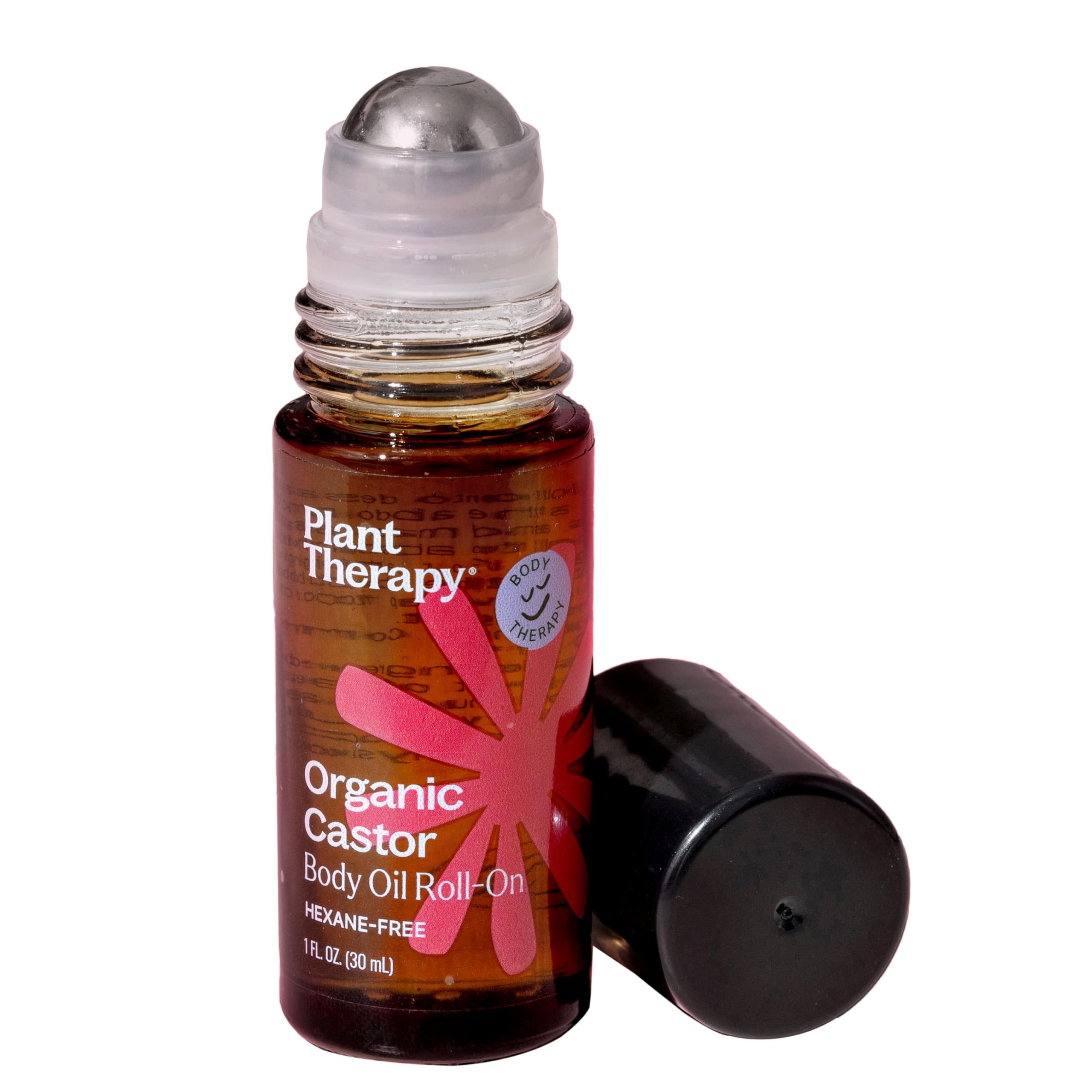 Plant Therapy Castor Oil Roll-On outer-pack for easy, mess-free application.