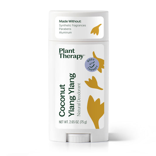 Plant Therapy Coconut Ylang Ylang deodorant stick with smooth application.