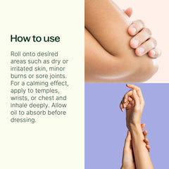 Plant Therapy roll-on applied to temple for calming aroma.