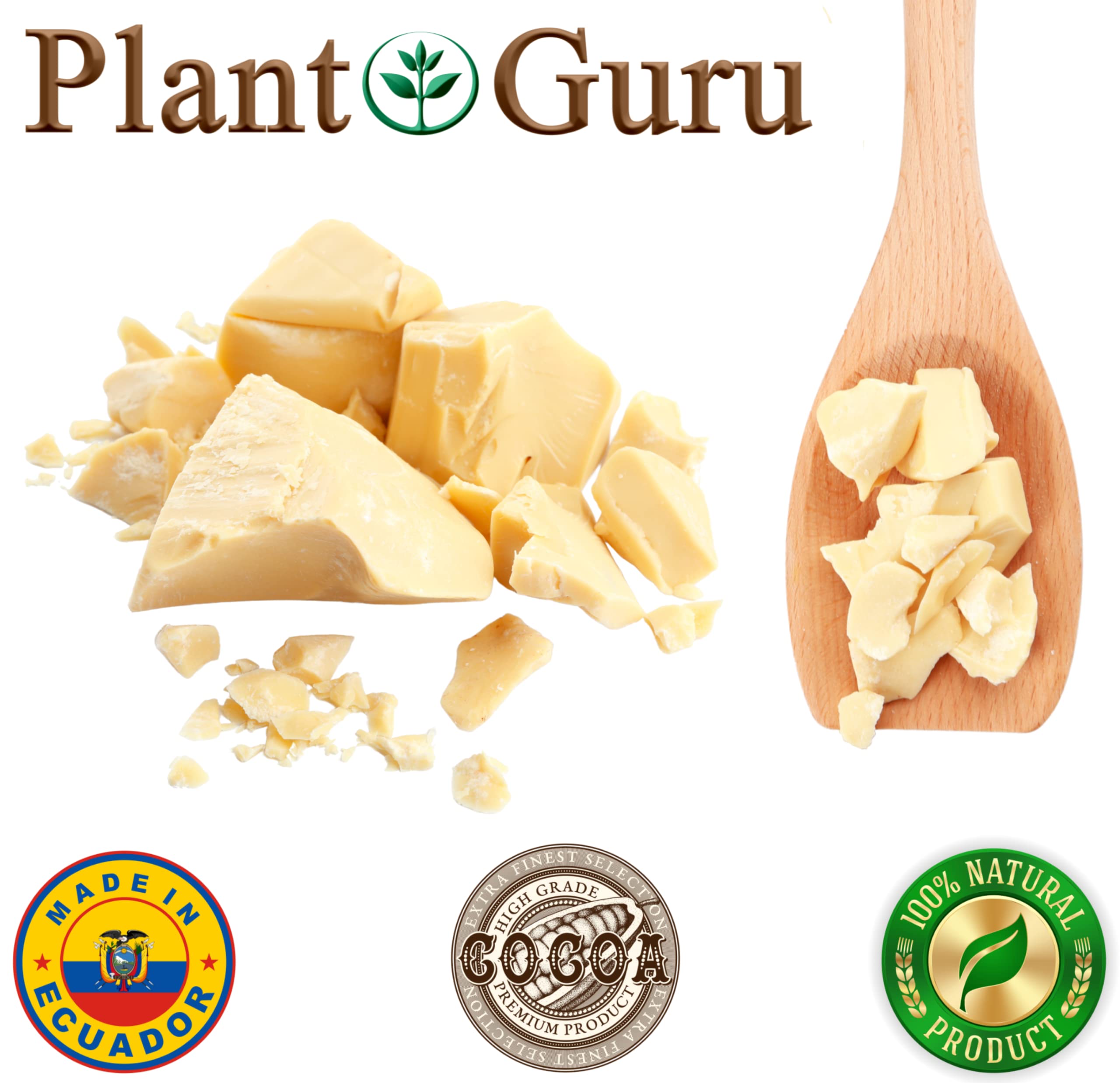 Plant Guru raw cocoa butter solid, ideal for melting into soaps and body butter.