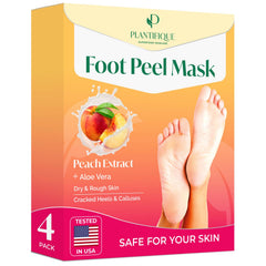 PLANTIFIQUE Foot Peeling Mask 4 Pack closeup for peach scented exfoliation and smooth feet