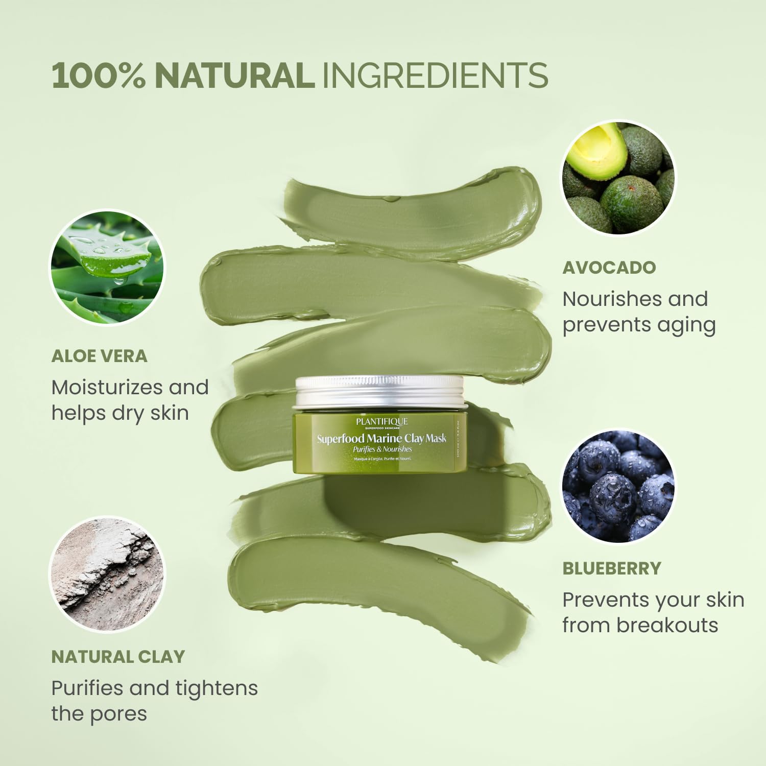 Plantifique Korean Clay Mask avocado ingredient highlighting nourishing oils for skin health.
