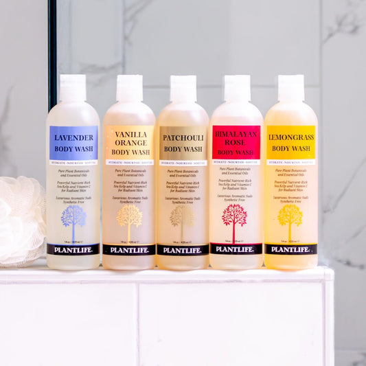 Plantlife Lemongrass Body Wash pump in action for easy, quick shower dispensing